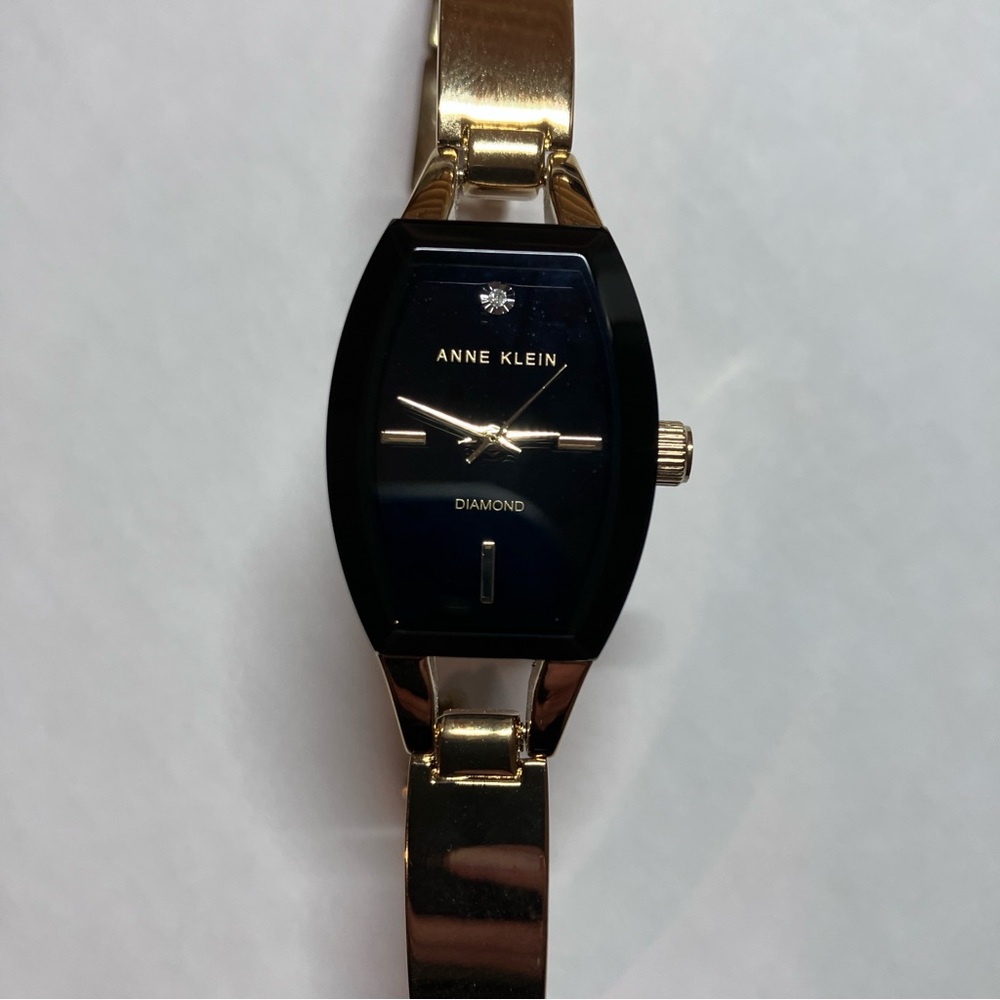Anne Klein Diamond Gold and Black Bracelet Watch